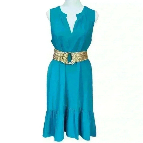 Charles Henry teal sleeveless dress with high low ruffle size M - Picture 2 of 9
